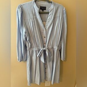 Duffield Lane Dress blue white stripe button down dress tie size Large
